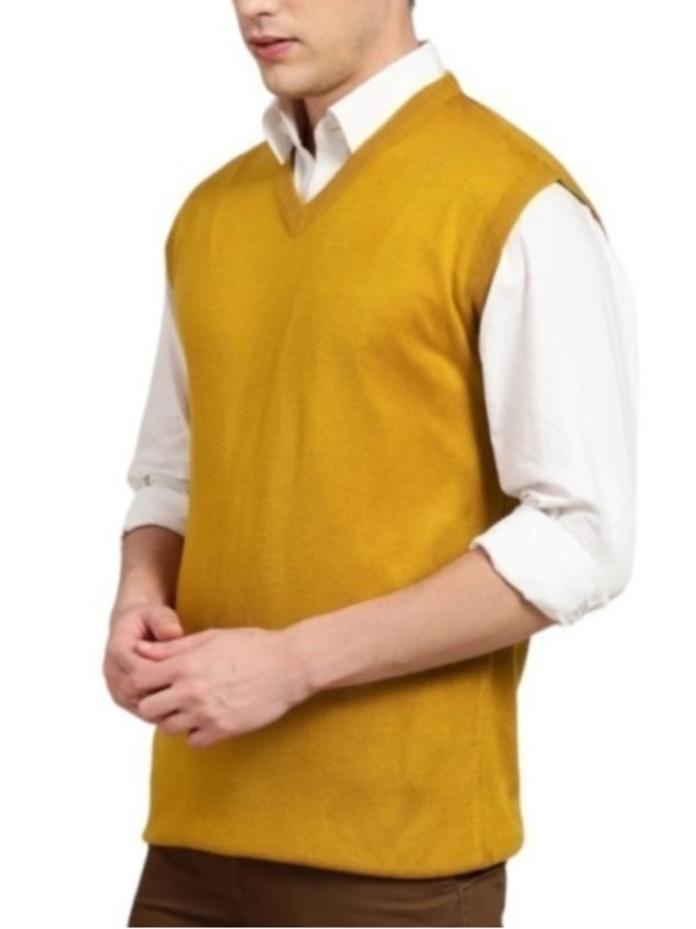 NWT Britches Sz XL Merino Wool V-Neck Mustard Yellow Knit Sweater Vest